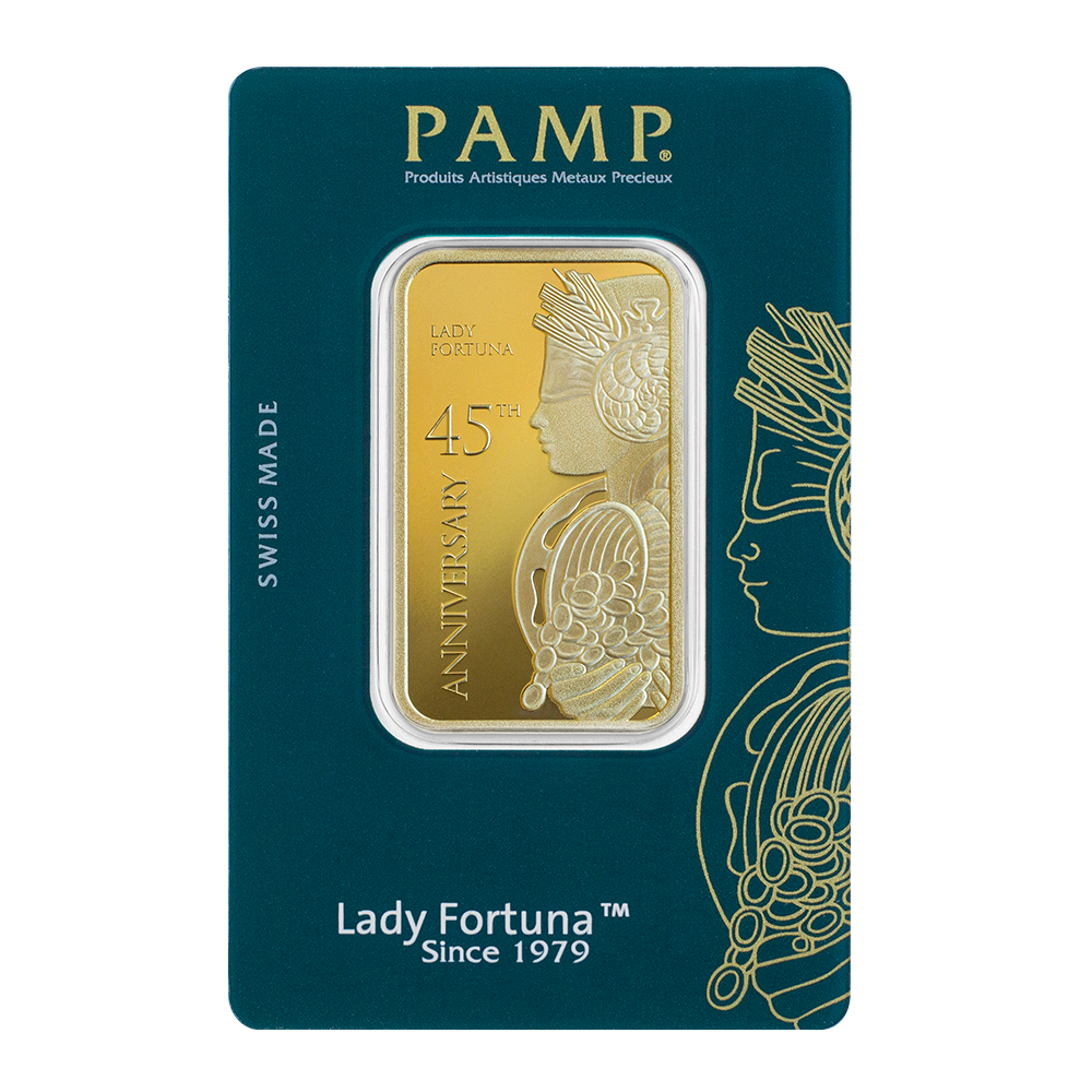 PAMP Lady Fortuna 45th Anniversary 1Oz Gold Bar