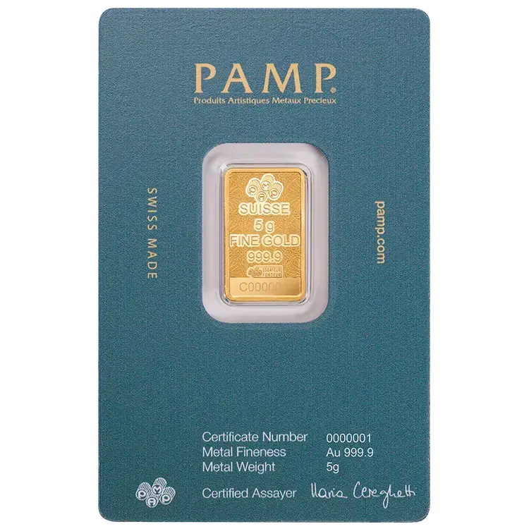 PAMP Suisse Arabian Falcon 5 Grams Gold Bar with Hanger