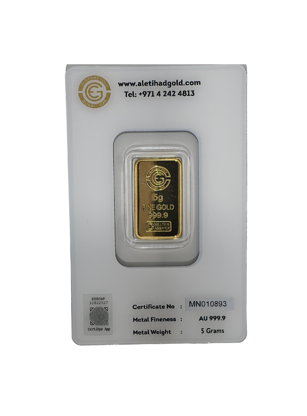 Al Etihad 5g gold bar with daffodils design in certified assay card – 999.9 fine gold made in UAE