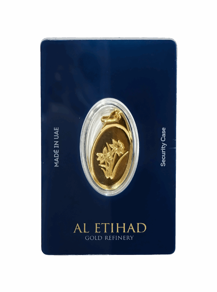 Al Etihad 5g gold pendant with daffodils design in 999.9 fine gold