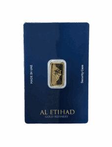 Al Etihad 2.5g Gold Bar featuring an elegant lily flower design, minted in Dubai