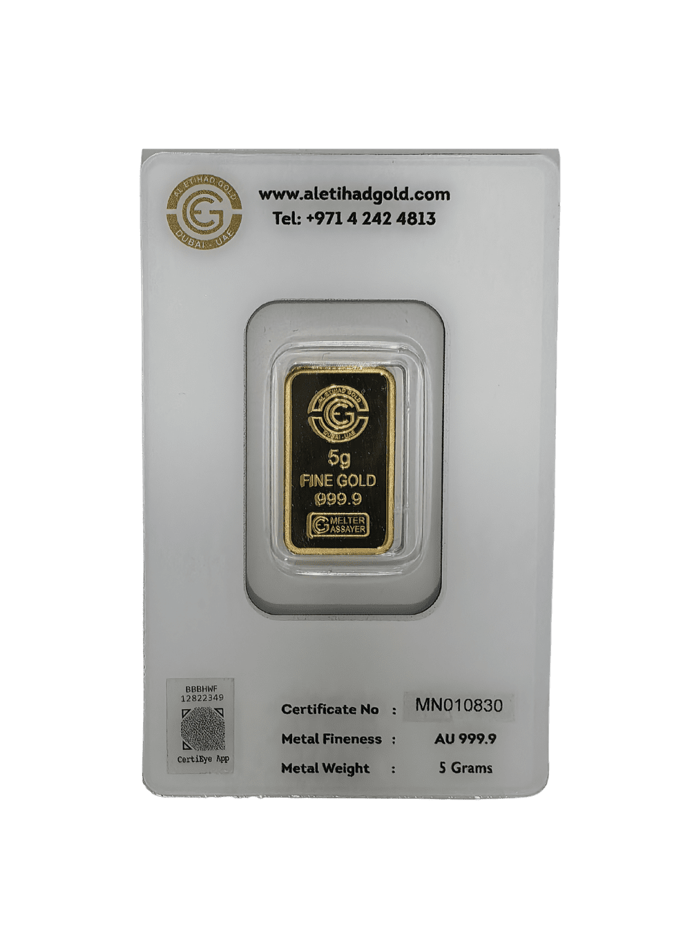 Al Etihad 5g Gold Bar featuring an elegant lily flower design, minted in Dubai