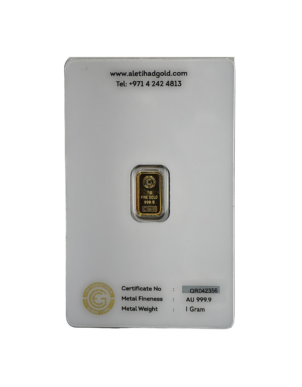 Al Etihad Butterfly 1g gold bar sealed in blue security case, 999.9 fine gold from UAE