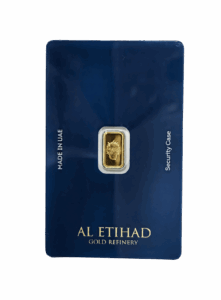 Al Etihad 1g gold bar featuring flower baskets design in 999.9 fine gold