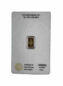 Al Etihad 1g gold bar featuring flower baskets design in 999.9 fine gold