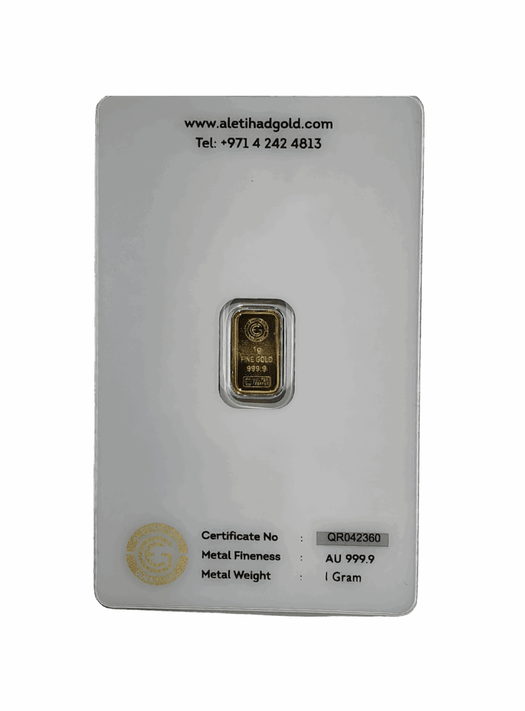 Al Etihad 1g gold bar featuring flower baskets design in 999.9 fine gold