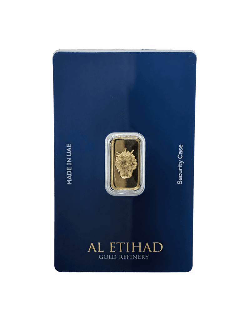Al Etihad 2.5g gold bar featuring flower baskets design in 999.9 fine gold