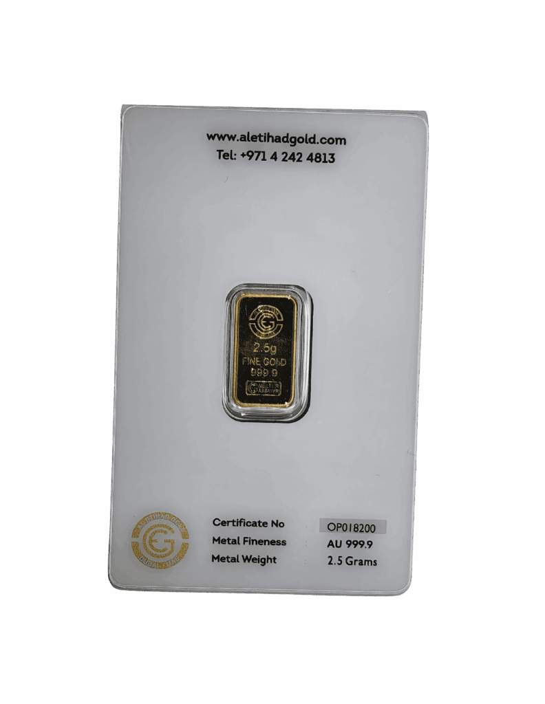 Al Etihad 2.5g gold bar featuring flower baskets design in 999.9 fine gold