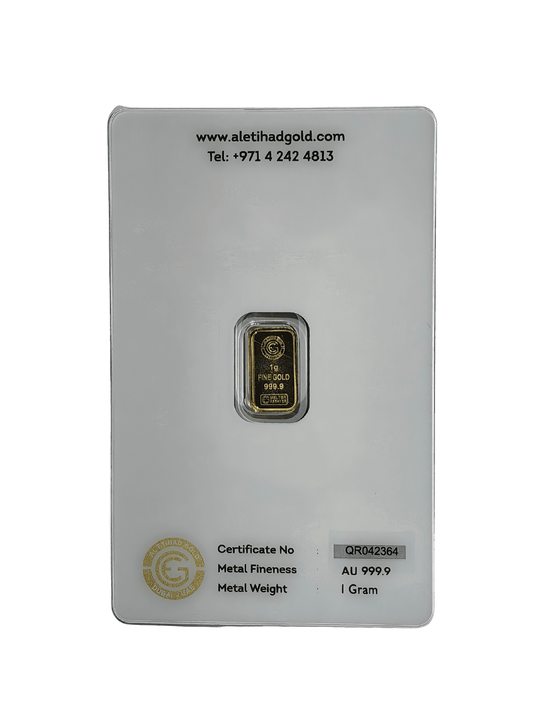 Al Etihad 1g Gold Bar featuring an elegant lily flower design, minted in Dubai