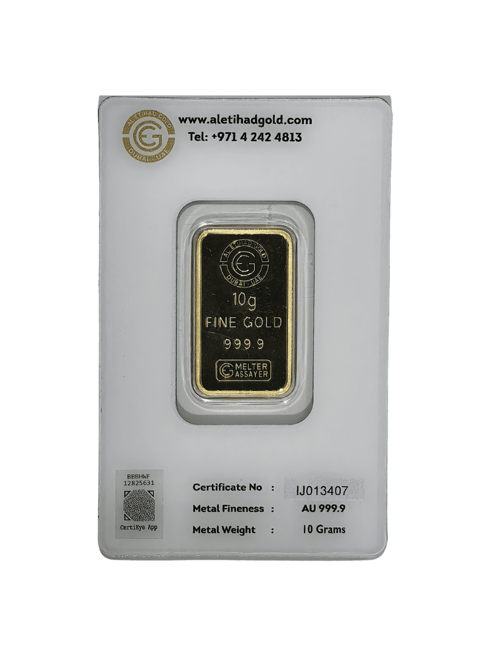 Al Etihad Madeena 10g Gold Bar featuring mosque and floral design in sealed packaging