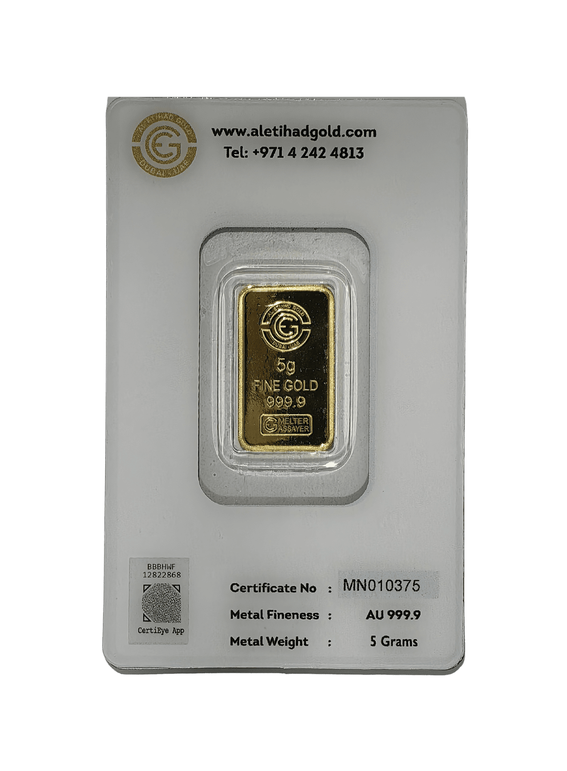 Al Etihad Madeena 5g Gold Bar featuring mosque and floral design in sealed packaging