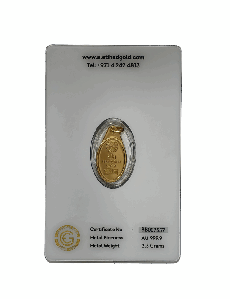 Al Etihad Mecca gold pendant 2.5 grams 999.9 pure gold with Kaaba design in secure packaging