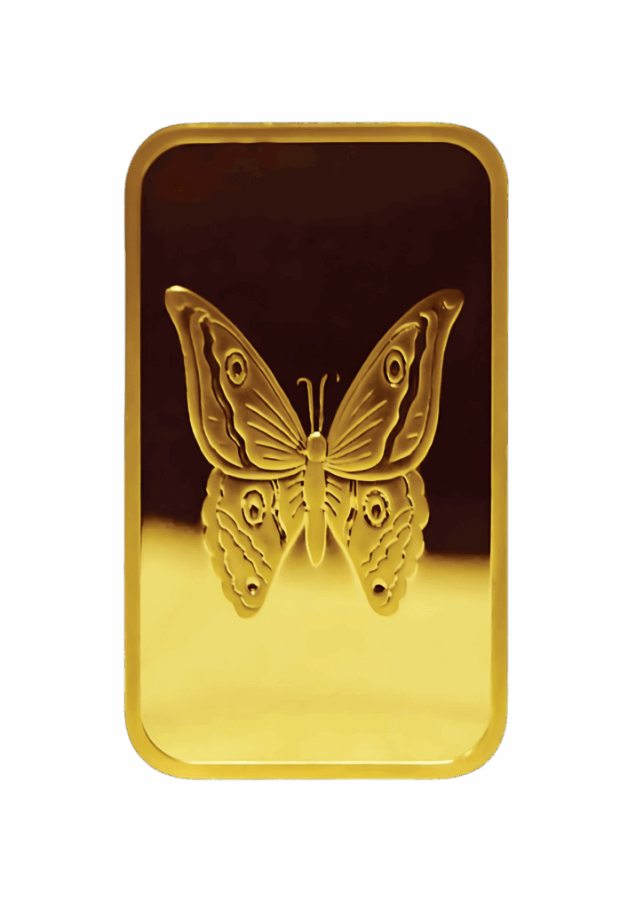 Al Etihad Butterfly grams gold bar sealed in blue security case, 999.9 fine gold from UAE