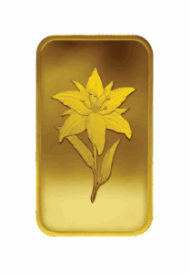 Al Etihad Grams Gold Bar featuring an elegant lily flower design, minted in Dubai