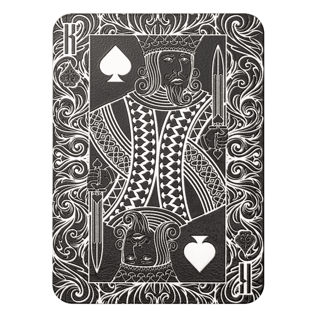 PAMP Suisse King of Spades 1oz silver coin shaped like a playing card with intricate engraved details