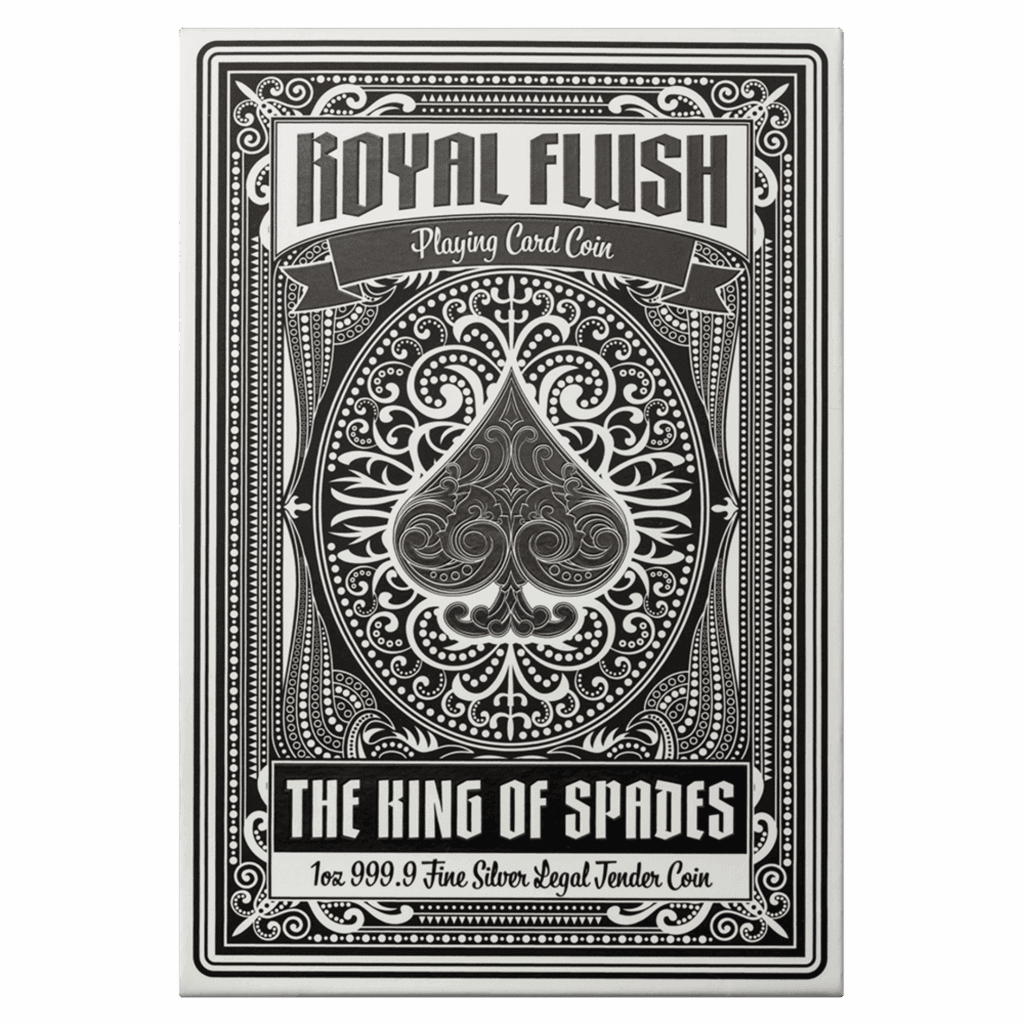 PAMP Suisse King of Spades 1oz silver coin shaped like a playing card with intricate engraved details