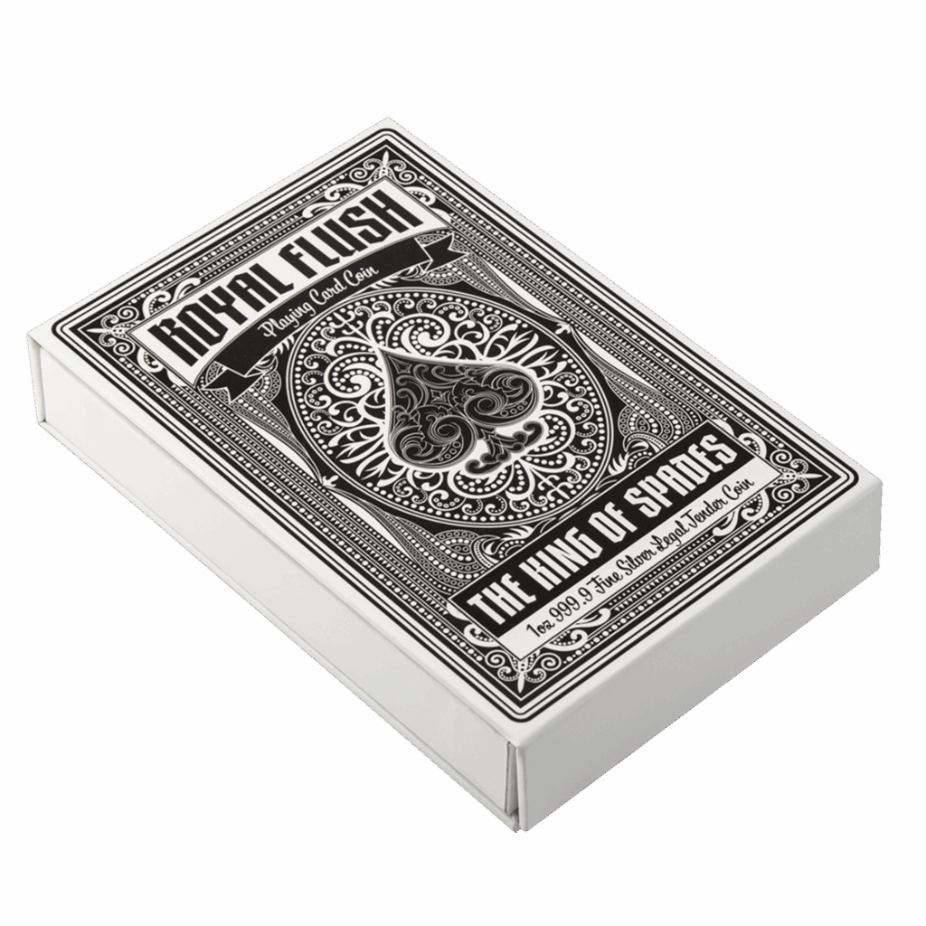 PAMP Suisse King of Spades 1oz silver coin shaped like a playing card with intricate engraved details