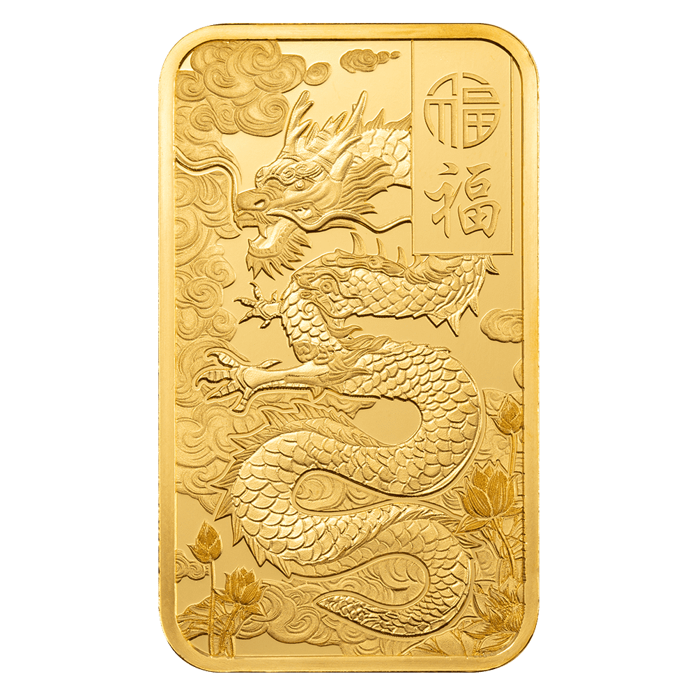 2025 PAMP Suisse Good Luck Yellow Dragon 1 oz 999.9 Gold Minted Bar in CertiPAMP Assay Card