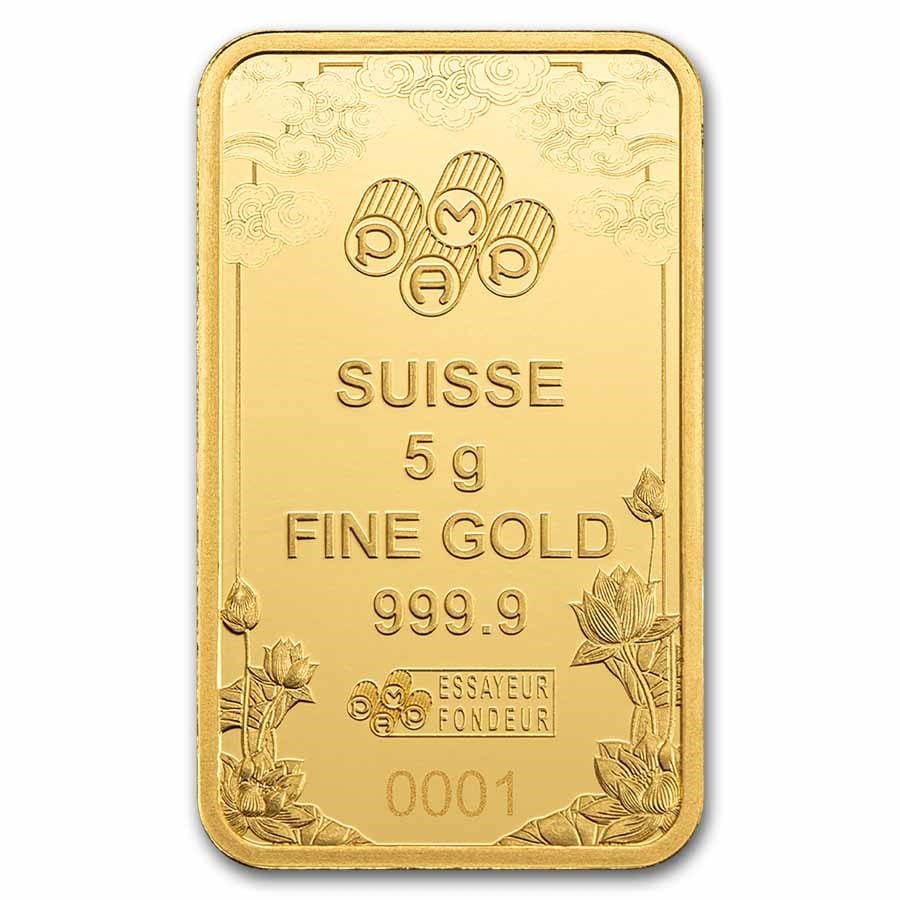 2025 PAMP Suisse Good Luck Yellow Dragon 5g 999.9 Gold Minted Bar in CertiPAMP Assay Card