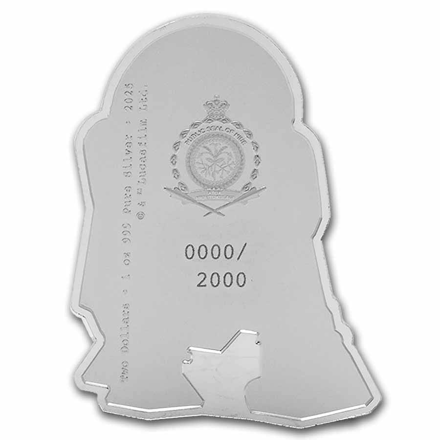 2025 Niue 1oz Silver Star Wars R2-D2 Shaped Coin – Coloured Proof with Display Packaging