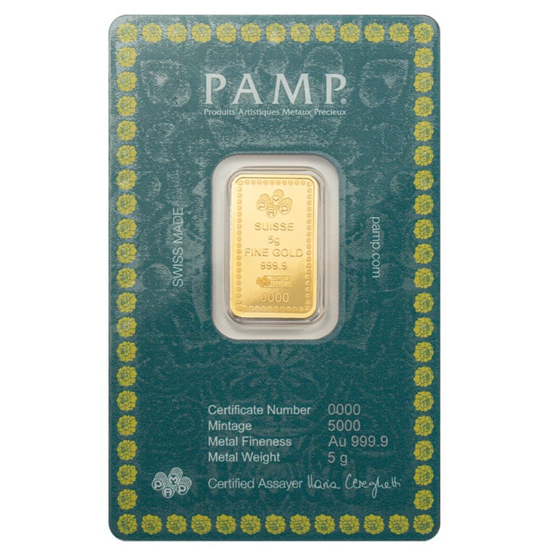2025 PAMP Suisse Diwali Lakshmi & Rangoli 5g Gold Bar in CertiPAMP Assay Card with festive packaging