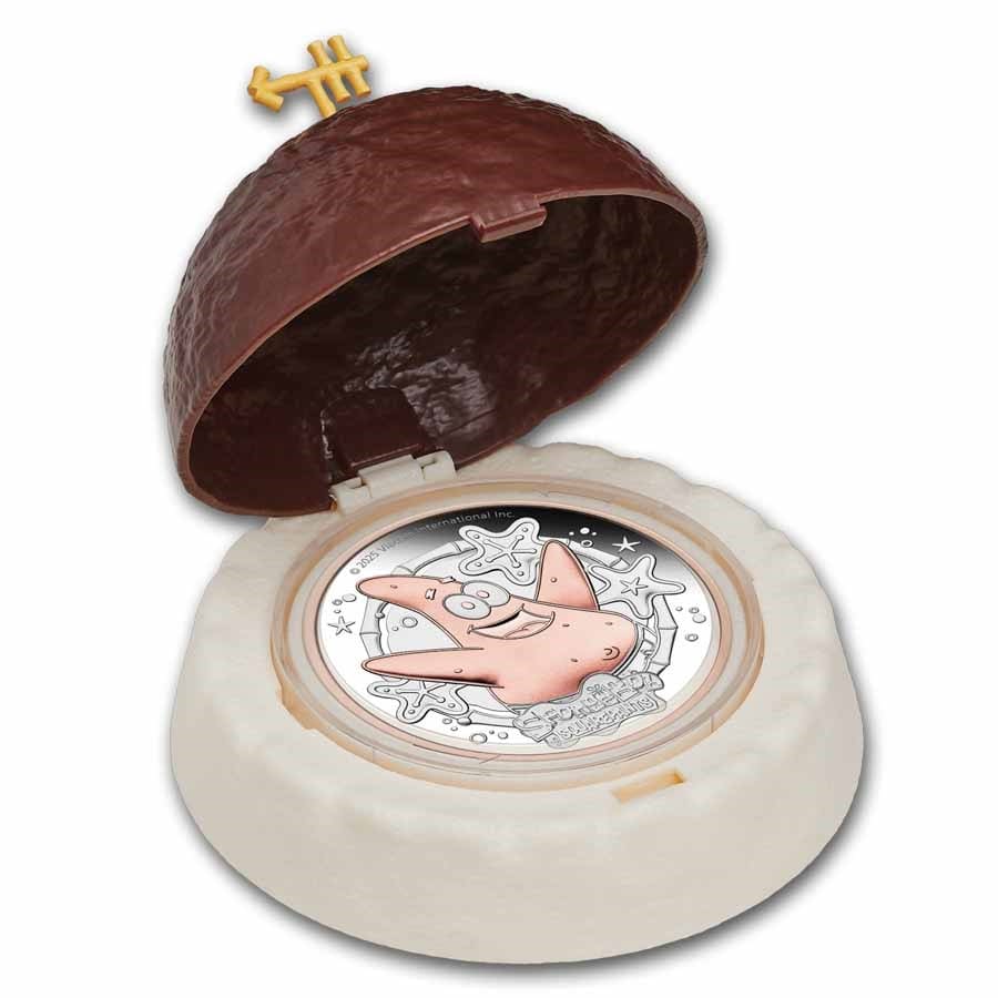 SpongeBob SquarePants Patrick Star 2025 2oz Silver Proof Gilded Coin by The Perth Mint – 22-carat pink gold gilded collectible