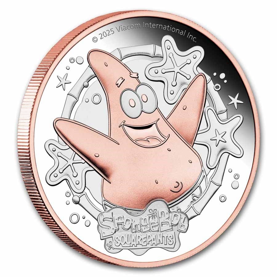 SpongeBob SquarePants Patrick Star 2025 2oz Silver Proof Gilded Coin by The Perth Mint – 22-carat pink gold gilded collectible