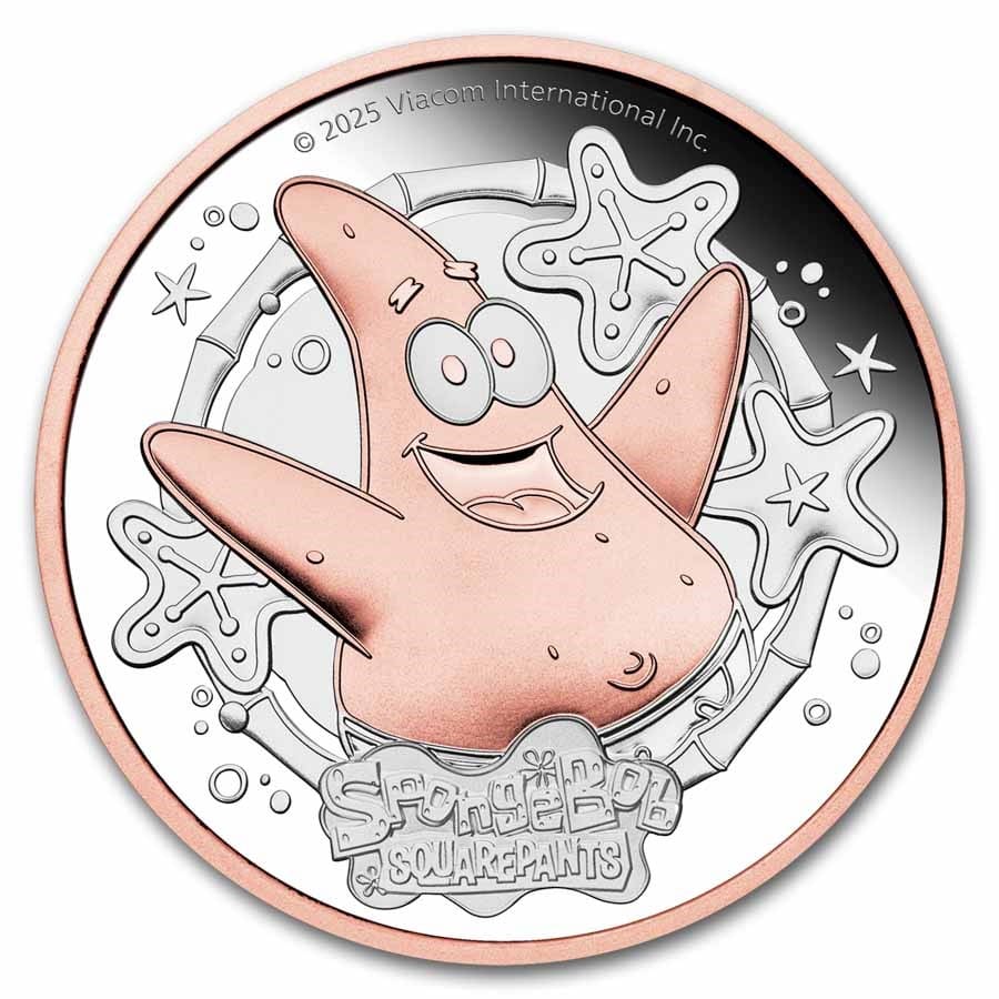 SpongeBob SquarePants Patrick Star 2025 2oz Silver Proof Gilded Coin by The Perth Mint – 22-carat pink gold gilded collectible