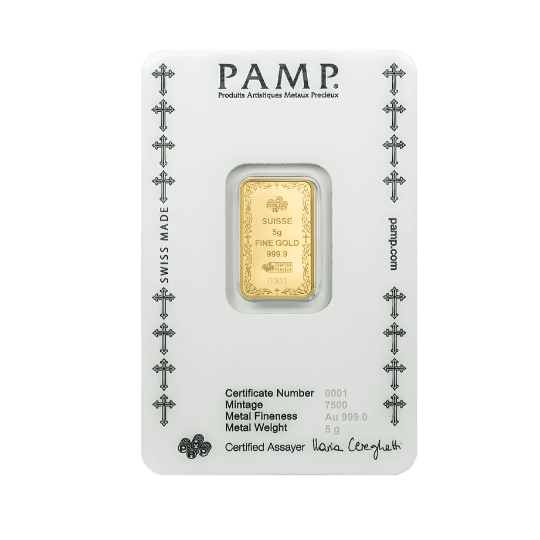 PAMP Suisse Cross of Christianity 5g Gold Bar in CertiPAMP Packaging