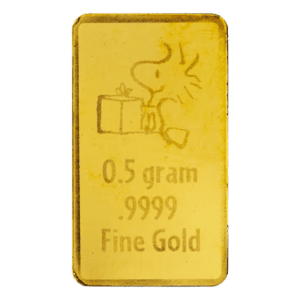 Peanuts Christmas Charlie Brown and Snoopy 0.5 gram 999.9 gold bar in sealed assay packaging