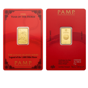 PAMP Suisse Lunar Horse and Dragon 5g Gold Bars Set in Golden Box with CertiPAMP assay cards