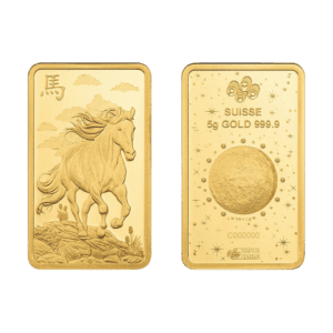 PAMP Suisse Lunar Horse and Dragon 5g Gold Bars Set in Golden Box with CertiPAMP assay cards