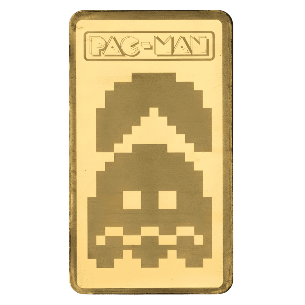 PAC-MAN 45th Anniversary 1g gold bar sealed in assay card with retro game design