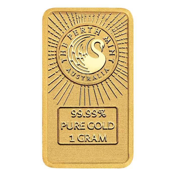 Perth Mint Dune 1g 999.9 gold bar in themed assay packaging with sandworm design